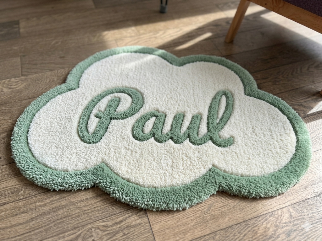 Custom Hand-Tufted Rug — Cloud Name | Handmade Birth Gift (65 x 40cm)