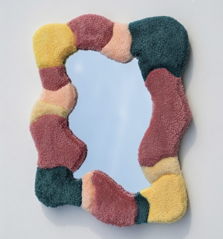Miroir mural tufté "Patchwork" - pièce unique faite main