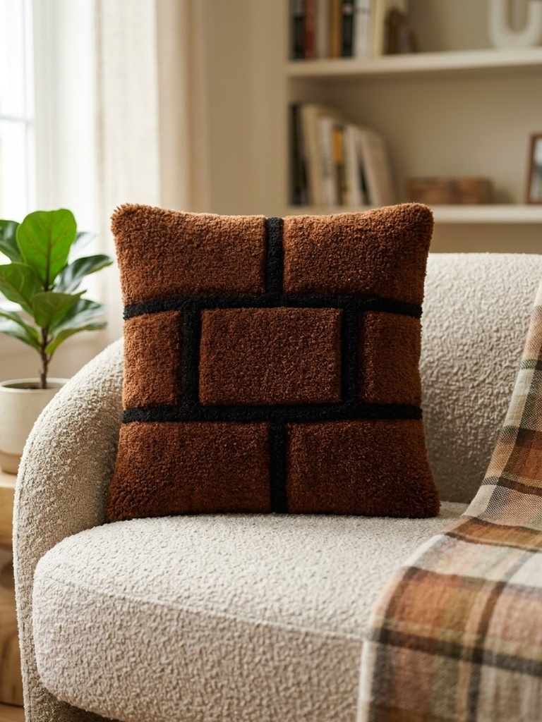 Hand-Tufted Cushion — Retro Gaming Brick Block | Handmade Decor