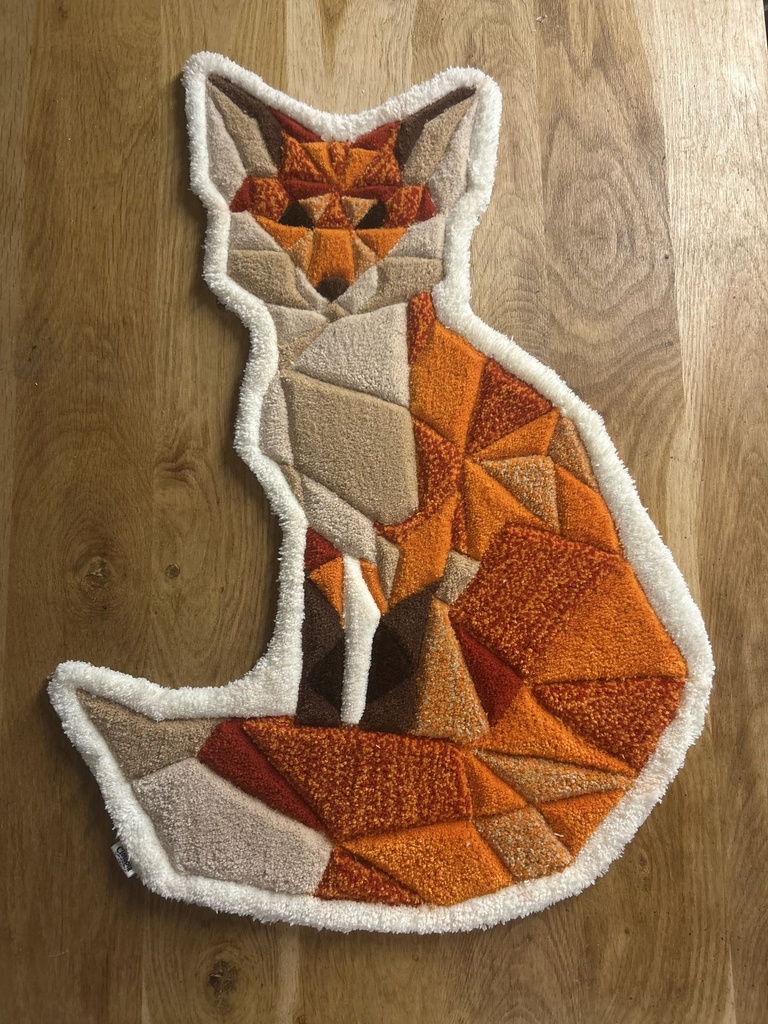 Tapis Tufté Artisanal — Renard Géométrique Origami | Décoration Nature Fait Main