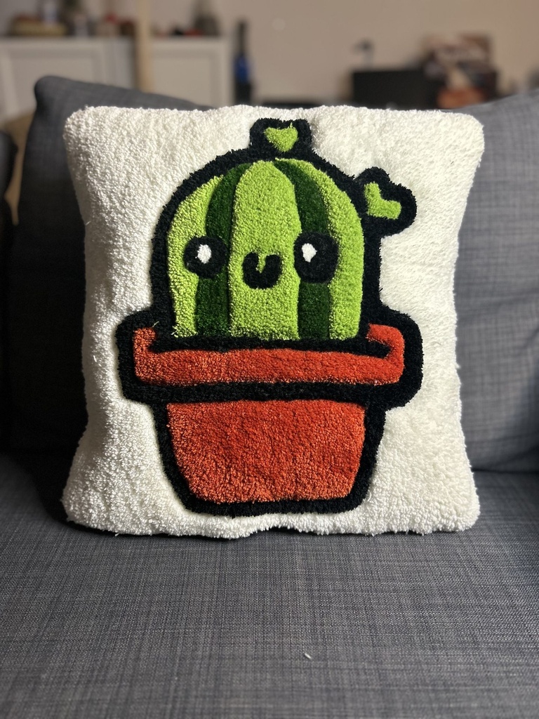 Coussin Tufté Artisanal — Cactus Graphique Fait Main
